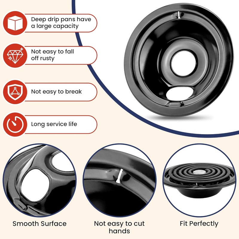 Fetechmate WB30M1 WB30M2 Electric Stove Burner Elements, WB31M19 WB31M20 Porcelain Black Stove Drip Pans Replacement for Hot-point G-E Stove, Includes 2 * 8'' and 2 * 6'' Stove Burners Replacement by - Image 5